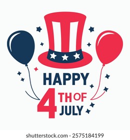 Patriotic 4th of July Celebration Design with Balloons and Hat