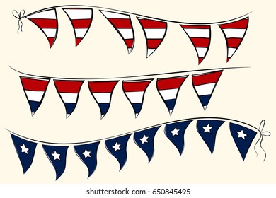 Patriotic 4th July pennant banner. Independence Day vector elements for greeting cards