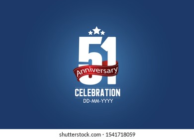 Patriotic 51 year anniversary celebration white color number USA Style Red ribbon on Blue Background  - vector