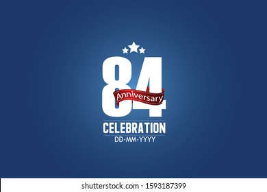 Patriotic 84 year anniversary celebration white color number USA Style Red ribbon on Blue Background  - vector