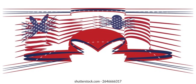 Design Patriótico Abstrato Com Fogos de Artifício e Bandeira Americana.