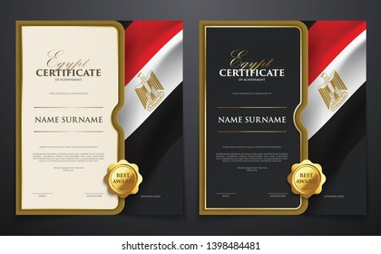 Patriotic achievement certificate with Egypt flag, various paper color set, luxury elegant gold style