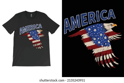 Patriotic America Flag Eagle T-Shirt Vector, USA Flag Eagle Happy 4Th Of July Independence Day T-Shirt.