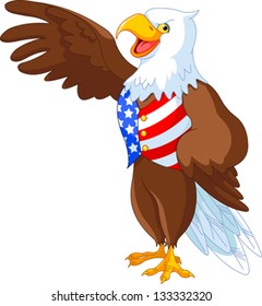 Patriotic American bald eagle presenting