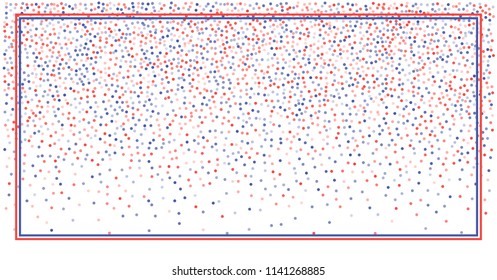 patriotic american Blue and Red glitter dots. USA Presidents day confetti and frame background. banner backdrop Vector Illustration, sparkles isolated on white.
