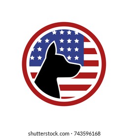 patriotic american dog with america flag