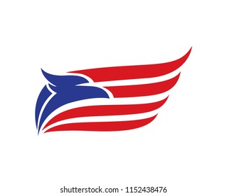 Patriotic American Eagle Head And Wing Logo In Isolated White Background