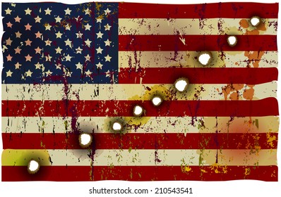 patriotic american Flag perforated,bullet holes, vector illustration
