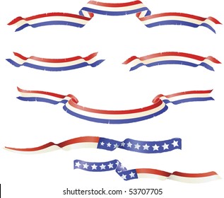 Patriotic American flag theme banners ribbons. "Grunge" rough edge design