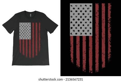  Patriotic American Flag T-Shirt Vector Design, Grunge Flag Tee, Distressed Vertical Flag Shirt.