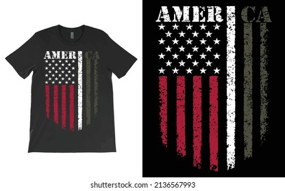  Patriotic American Flag T-Shirt Vector Design, Grunge Flag Tee, Distressed Vertical Flag Shirt.