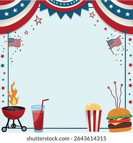 Patriotic American flag vector background for a Fourth of July independence celebration, Banner, template.