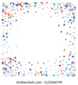 patriotic american stars confetti corners. USA Presidents day banner background. Blue and Red 4th of July Stars sparkles isolated on white. july fourth backdrop Vector Illustration,