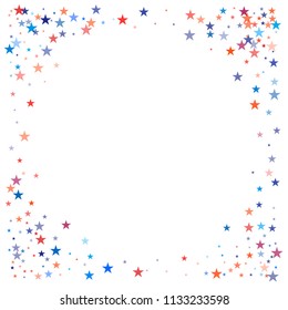 patriotic american stars confetti corners. USA Presidents day banner background. Blue and Red 4th of July Stars sparkles isolated on white. july fourth backdrop Vector Illustration,