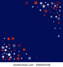 patriotic american stars confetti. USA Presidents day banner background. backdrop Vector Illustration, Blue and Red 4th of July Stars sparkles isolated on white. 