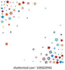 patriotic american stars confetti. USA Presidents day banner background, Blue and Red 4th of July Stars sparkles isolated on white. backdrop Vector Illustration