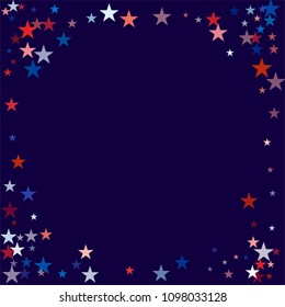 patriotic american stars confetti. USA Presidents day banner background. backdrop Vector Illustration, Blue and Red 4th of July Stars sparkles isolated on white.