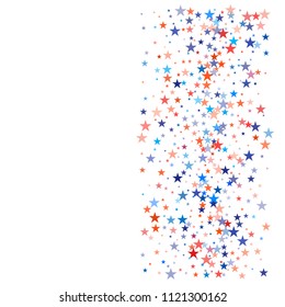 patriotic american stars confetti. USA Presidents day banner background. White and Red 4th of July Stars sparkles isolated on Blue. july fourth backdrop Vector Illustration,
