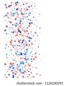 patriotic american stars confetti. USA Presidents day banner background. backdrop Vector Illustration, Blue and Red 4th of July Stars sparkles isolated on white. 