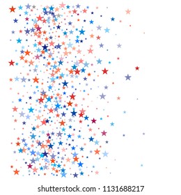 patriotic american stars confetti. USA Presidents day banner background. Blue and Red 4th of July Stars sparkles isolated on white. july fourth backdrop Vector Illustration,