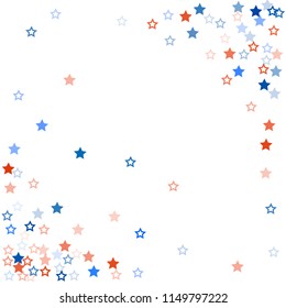 patriotic american stars confetti. USA Presidents day banner background. White and Red 4th of July Stars sparkles isolated on Blue. july fourth backdrop Vector Illustration,