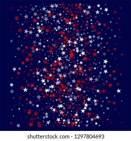 patriotic american stars confetti. USA Presidents day banner background. backdrop Vector Illustration, Blue and Red 4th of July Stars sparkles isolated on white. - Vector