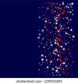 patriotic american stars confetti. USA Presidents day banner background. backdrop Vector Illustration, Blue and Red 4th of July Stars sparkles isolated on white. - Vector
