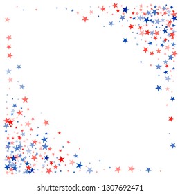 patriotic american stars confetti. USA Presidents day banner background. backdrop Vector Illustration, Blue and Red 4th of July Stars sparkles isolated on white. - Vector