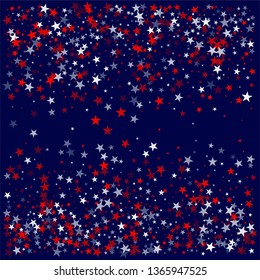 patriotic american stars confetti. USA Presidents day banner background. backdrop Vector Illustration, Blue and Red 4th of July Stars sparkles isolated on white. - Vector