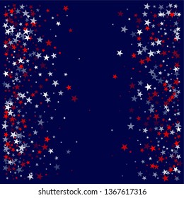 patriotic american stars confetti. USA Presidents day banner background. backdrop Vector Illustration, Blue and Red 4th of July Stars sparkles isolated on white. - Vector