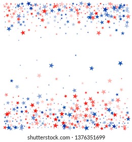 patriotic american stars confetti. USA Presidents day banner background. backdrop Vector Illustration, Blue and Red 4th of July Stars sparkles isolated on white. - Vector