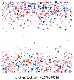 patriotic american stars confetti. USA Presidents day banner background. backdrop Vector Illustration, Blue and Red 4th of July Stars sparkles isolated on white. - Vector
