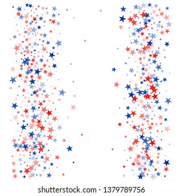 patriotic american stars confetti. USA Presidents day banner background. backdrop Vector Illustration, Blue and Red 4th of July Stars sparkles isolated on white. - Vector