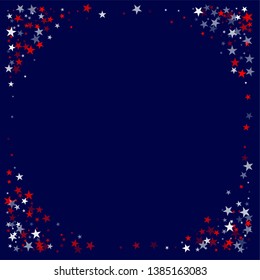 patriotic american stars confetti. USA Presidents day banner background. backdrop Vector Illustration, Blue and Red 4th of July Stars sparkles isolated on white. - Vector