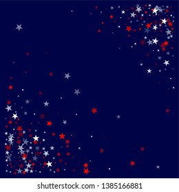 patriotic american stars confetti. USA Presidents day banner background. backdrop Vector Illustration, Blue and Red 4th of July Stars sparkles isolated on white. - Vector