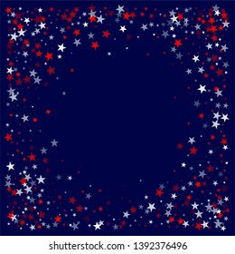 patriotic american stars confetti. USA Presidents day banner background. backdrop Vector Illustration, Blue and Red 4th of July Stars sparkles isolated on white. - Vector