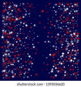 patriotic american stars confetti. USA Presidents day banner background. backdrop Vector Illustration, Blue and Red 4th of July Stars sparkles isolated on white. - Vector