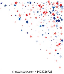 patriotic american stars confetti. USA Presidents day banner background. backdrop Vector Illustration, Blue and Red 4th of July Stars sparkles isolated on white. - Vector