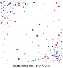 patriotic american stars confetti. USA Presidents day banner background. backdrop Vector Illustration, Blue and Red 4th of July Stars sparkles isolated on white. - Vector