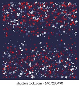 patriotic american stars confetti. USA Presidents day banner background. backdrop Vector Illustration, Blue and Red 4th of July Stars sparkles isolated on white. - Vector