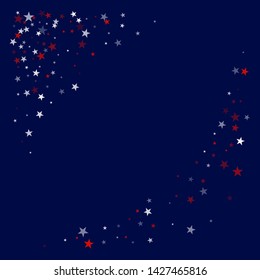 patriotic american stars confetti. USA Presidents day banner background. backdrop Vector Illustration, Blue and Red 4th of July Stars sparkles isolated on white.