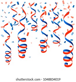 patriotic american streamers and confetti. serpentine party elements, Blue and Red isolated ribbons, celebration decoration, USA banner background. Australia Vector Holiday elements.