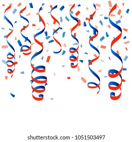 patriotic american streamers and confetti. serpentine party elements, Blue and Red isolated ribbons, celebration decoration, USA banner background. Australia Vector Holiday elements.