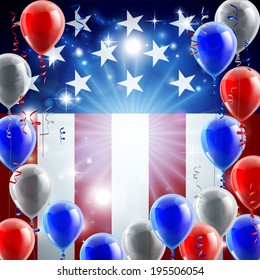 A patriotic American USA 4th July independence day or veterans day background with red white and blue party balloons