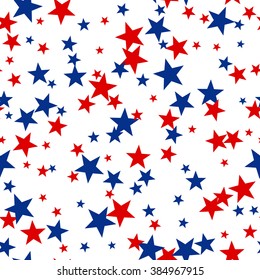 Patriotic American Vector Seamless Pattern With Red And Blue Stars On White Background