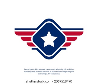 Patriotic American Veteran Flag Emblem Wings Icon Logo Design Template Element