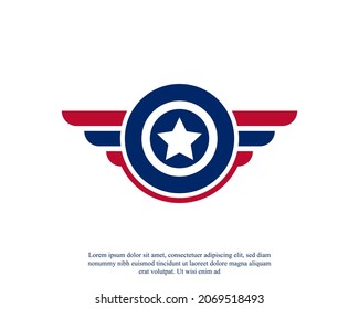 Patriotic American Veteran Flag Emblem Wings Icon Logo Design Template Element