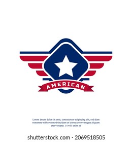 Patriotic American Veteran Flag Emblem Wings Icon Logo Design Template Element