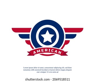 Patriotic American Veteran Flag Emblem Wings Icon Logo Design Template Element