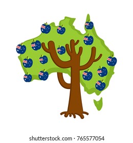 Patriotic apple tree Australia map. apples Australian flag. National State Plant. Vector illustration